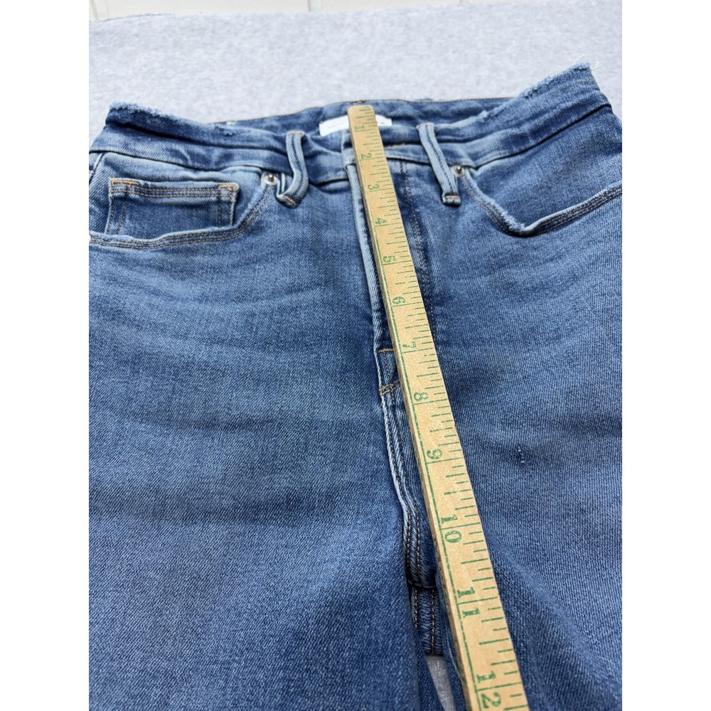 Good American Good Boy Jeans Womens 2/26 Blue High Rise Boyfriend Raw Hem Fringe - Picture 8 of 13